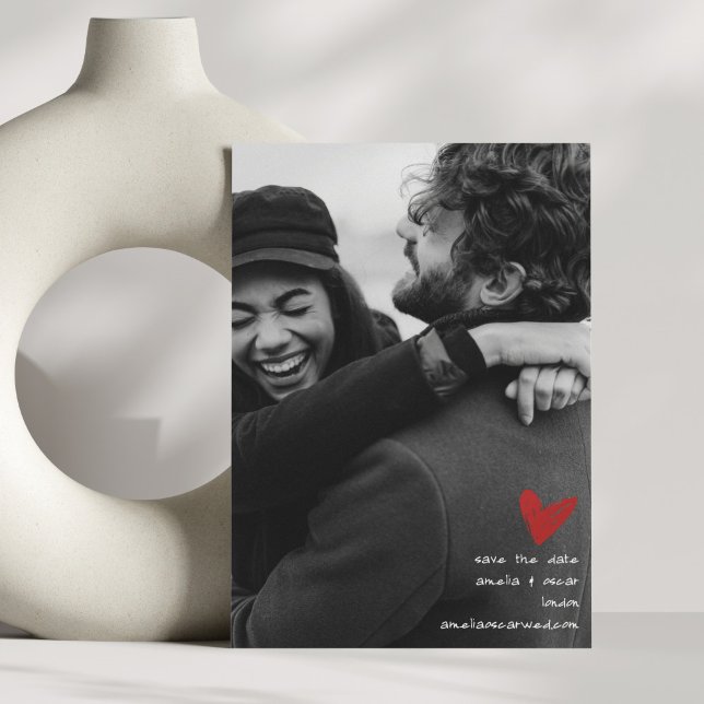 Reserve A Data Modern Romantic Black and White Wedding Heart (Criador carregado)