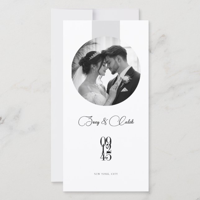 Reserve A Data Modern Round Photo Wedding Save the Date Card (Frente)