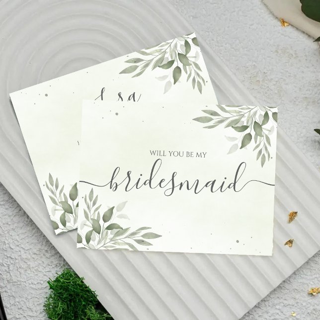 Reserve A Data Modern Sage Greenery Bridesmaid Proposal Card (Criador carregado)