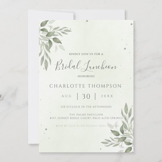 Reserve A Data Modern Sage Greenery Chic Bridal Luncheon Card (Frente)