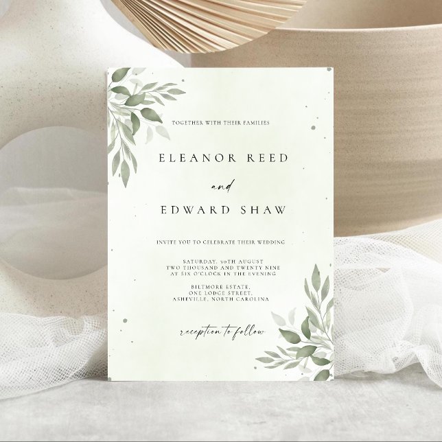 Reserve A Data Modern Sage Greenery Wedding Invitation Card (Criador carregado)