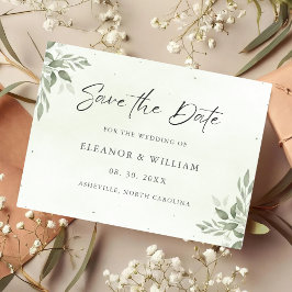 Reserve A Data Modern Sage Greenery Wedding Save the Date Card