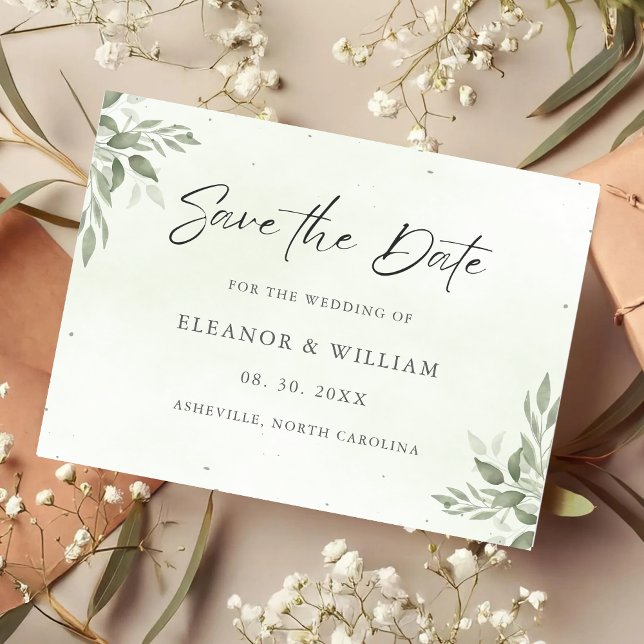 Reserve A Data Modern Sage Greenery Wedding Save the Date Card (Criador carregado)