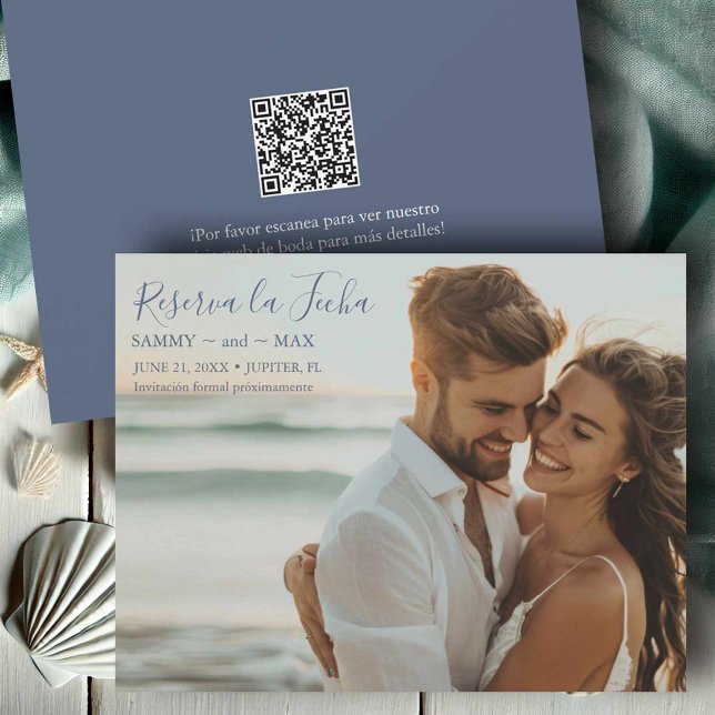 Reserve A Data Modern Salve a data com a foto do Casal (Save the date in Spanish with QR-code and photo.)
