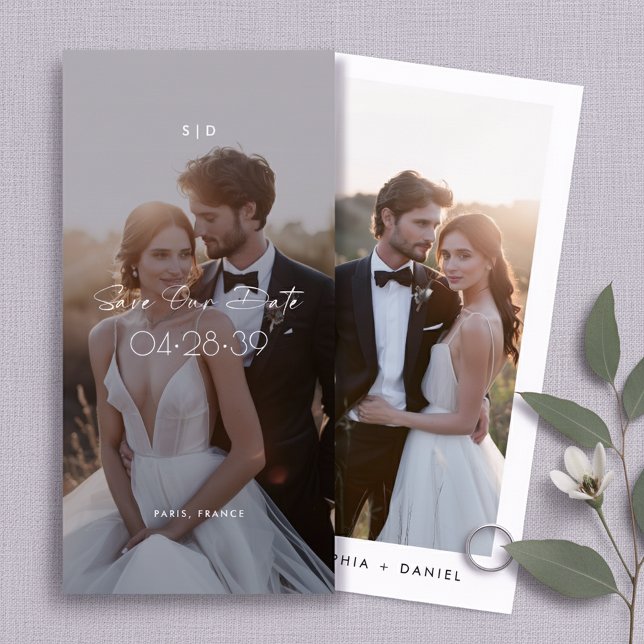 Reserve A Data Modern Script Bookmark 2 Photo Budget Wedding (Criador carregado)