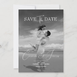 Reserve A Data Modern Script Elegant Greyscale Wedding Photo
