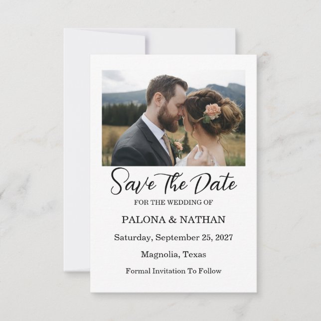 Reserve A Data Modern Script Photo Wedding Save The Date (Frente)