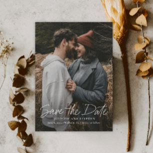 Reserve A Data Modern Script Simple Wedding Photo