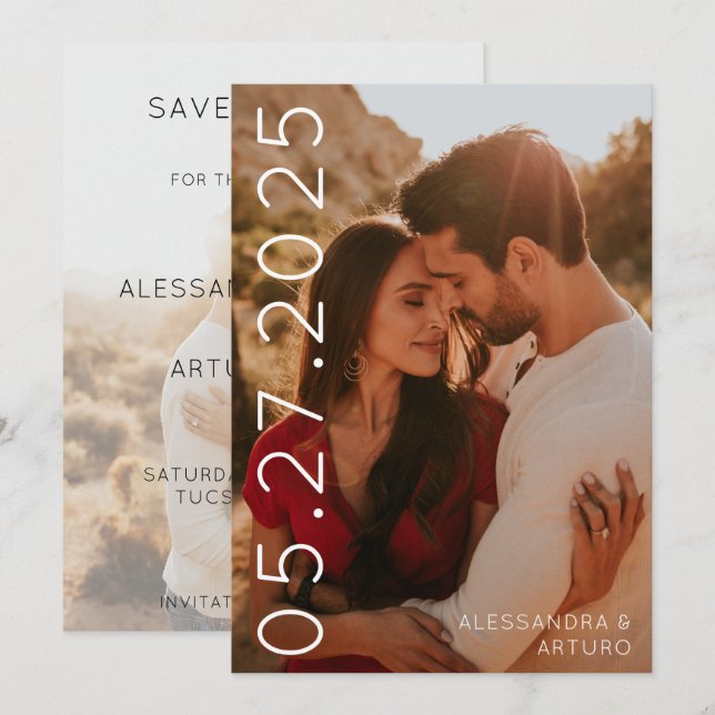 Reserve A Data Modern Sideways Date Faux Vellum Back Foto (Frente/Verso)