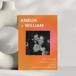 Reserve A Data Modern Summer Orange Pink Wedding Photo<br><div class="desc">This wedding save the date card pairs a bold orange and pink sunset gradient with a candid engagement photo for a modern, high-energy announcement. The front features a strong typographic layout with your photo centered, while the back includes space for a second image for a full storytelling moment. The clean...</div>