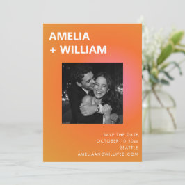 Reserve A Data Modern Summer Orange Pink Wedding Photo