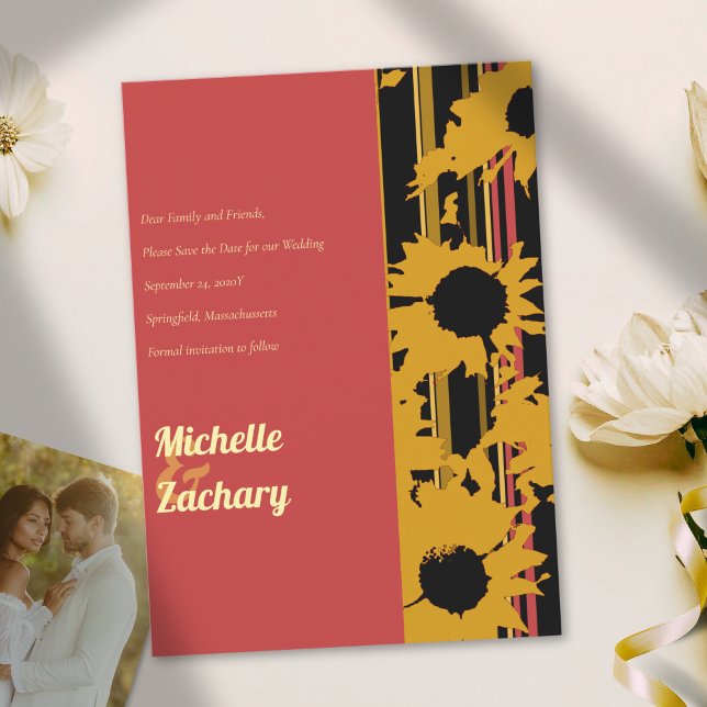 Reserve A Data Modern Sunflower Sunset Coral Gold Wedding (Criador carregado)