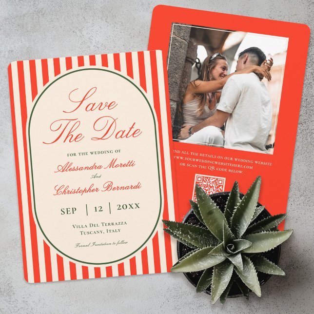 Reserve A Data Modern Sunset Orange QR Code Italian Wedding (Criador carregado)