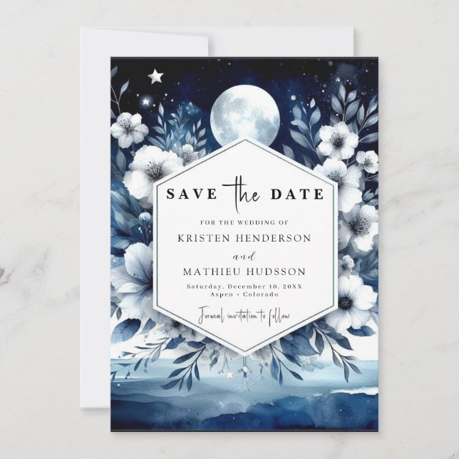 Reserve A Data Modern Typografia Moonlit Wedding (Frente)