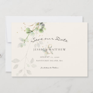 Reserve A Data Modern Watercolor Eucalyptus Dourado Wedding Ecr
