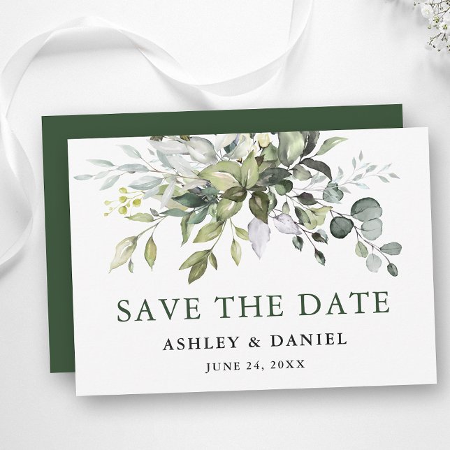 Reserve A Data Modern Watercolor Greenery (Customize to change text color, style, add text & photos to back or change color of back of card.)