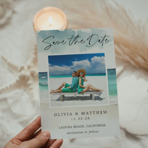 Reserve A Data Modern Watercolor Ocean Beach Foto para salvar a d