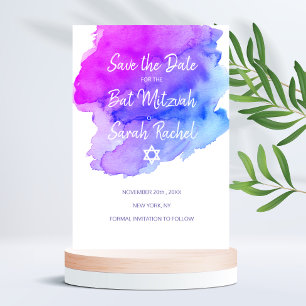 Reserve A Data Modern Watercolor Purple Blue Star BAT MITZVAH