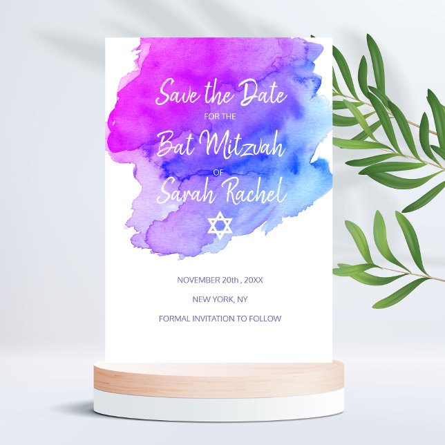 Reserve A Data Modern Watercolor Purple Blue Star BAT MITZVAH (Criador carregado)