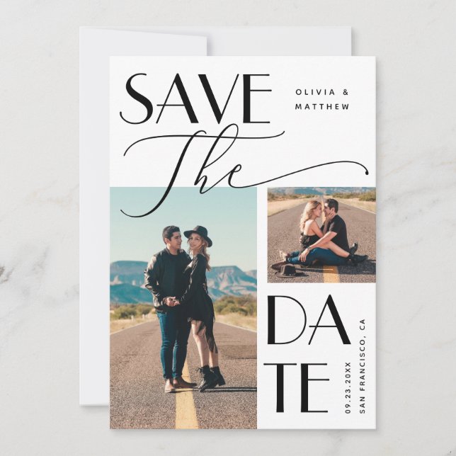 Reserve A Data Modern Wedding | Tipografia com várias fotos em ne (Frente)