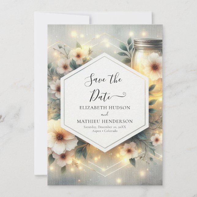 Reserve A Data Modern Whimsical Mason Jar Wedding (Frente)