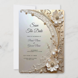 Reserve A Data Modern White Flowers Pearls Save the Date