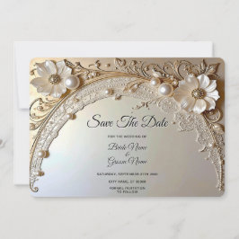 Reserve A Data Modern White Flowers Pearls Save The Date