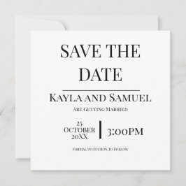 Reserve A Data Modern White Save The Date Card with Black Text
