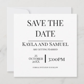 Reserve A Data Modern White Save The Date Card with Black Text