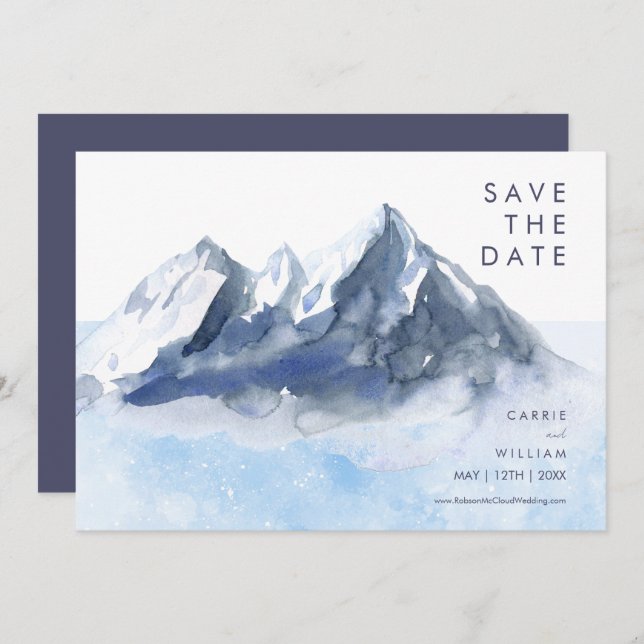 Reserve A Data Modern Winter Mountain Pattern Wedding (Frente/Verso)