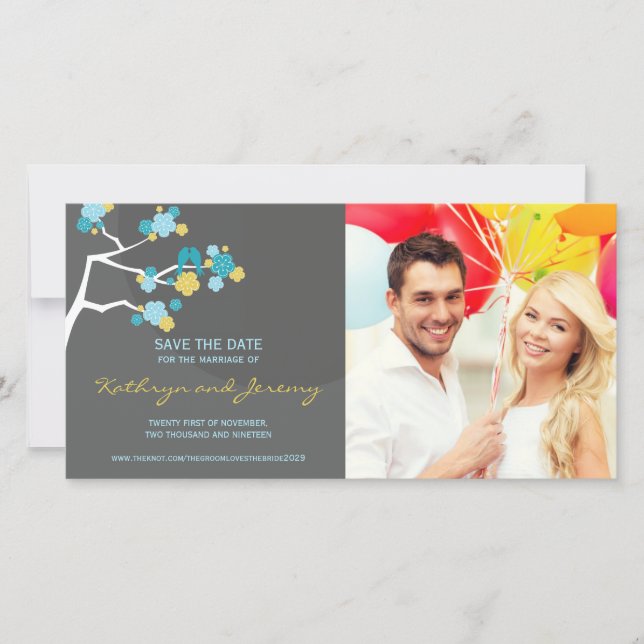 Reserve A Data Moderna Cherry Blossoms Adoram Pássaros Salvem Dat (Frente)