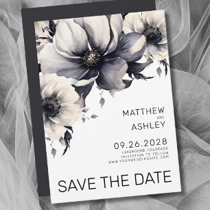 Reserve A Data Moderno Boho Elegante Casamento Floral Preto Branc