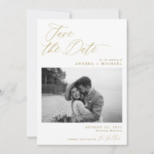 Reserve A Data Moderno Casamento de Foto Elegante Dourado