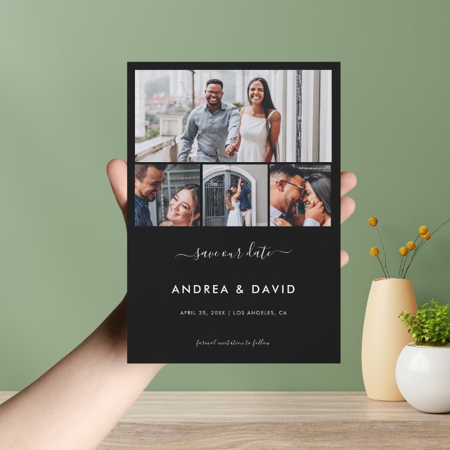 Reserve A Data Moderno Chic 4 Foto Colagem Site Casamento Preto (Criador carregado)