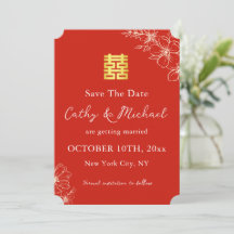 Moderno elegante casamento chinês floral script ve