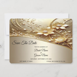 Reserve A Data Moderno Floral Ornamentado Dourado com Pérola Salv