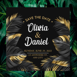 Reserve A Data Moderno Luxo Chic Preto Dourado Palma Tropical 