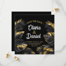 Moderno Luxo Chic Preto e Dourado Tropical Palmeir