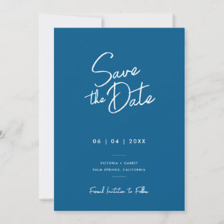 Reserve A Data Moderno Minimalista Azul Script Foto Casamento