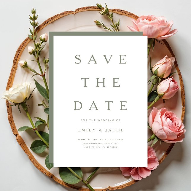 Reserve A Data Moderno Minimalista Verde Salvia (Modern Minimalist Sage Green Save The Date)