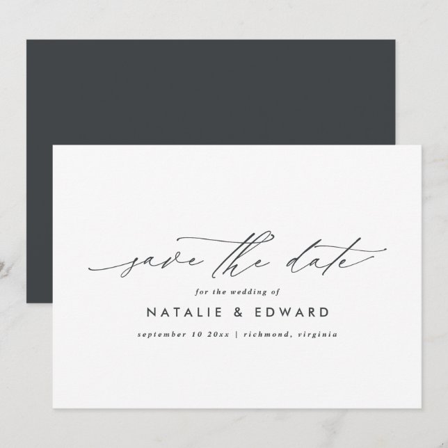 Reserve A Data Moderno roteiro elegante tipografia casamento (Frente/Verso)