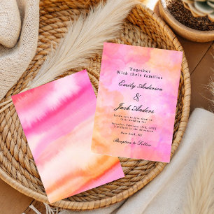 Reserve A Data Moderno Simples Rosa e Laranja Aquarela Casamento