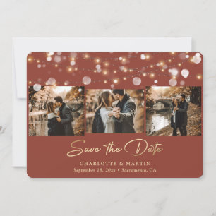 Reserve A Data Moderno Terracotta e Dourada 3 Foto Salvem a Data