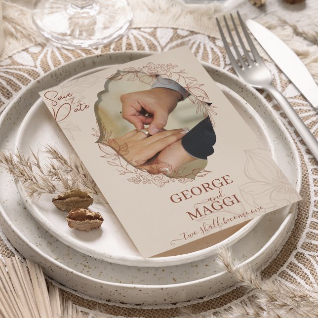 Reserve A Data Moldura Antiga Ornata Linha Magnólia  (Magnolia Line Art Ornate Vintage Frame Save The Date)