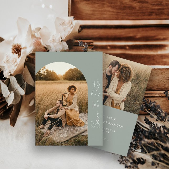 Reserve A Data Moldura Boho Moderna Foto de Casamento Sage (Criador carregado)