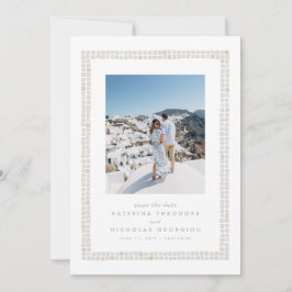 Reserve A Data Moldura de azulejo simples casamento destino bege