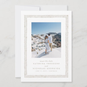 Reserve A Data Moldura de azulejo simples casamento destino bege