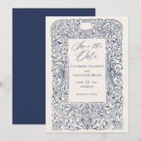 Moldura de Enfeite Antigo Elegante Casamento Azul
