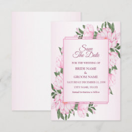 Reserve A Data Moldura de Folhas Verdes Florais Rosa Casamento El