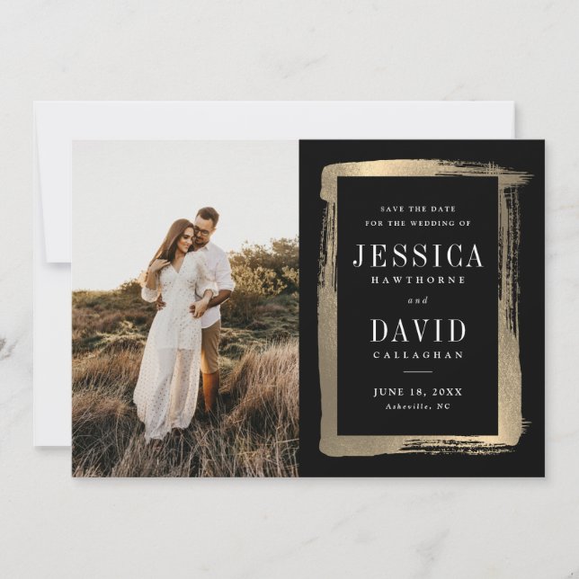 Reserve A Data Moldura de Foto de Casamento Pintada a Ouro Modern (Frente)